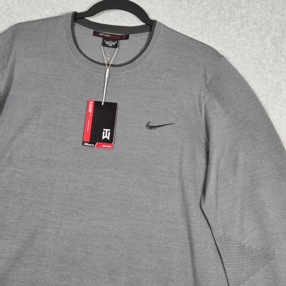 Nike Tiger Woods Collection NEW Men Large Golf Sweater Gray Crewneck Sunday